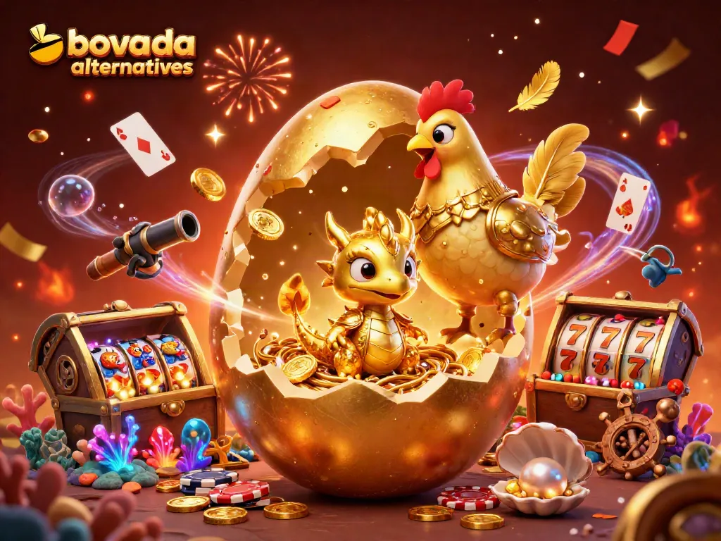 Experience winning with Bovada alternatives—play 3D golden dragon poker chips in a vibrant casino scene.