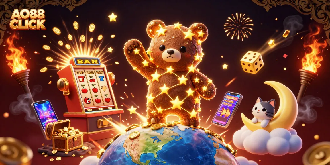 Spin to win at AO88 CLICK with vibrant casino elements and 3D characters in a dynamic scene.