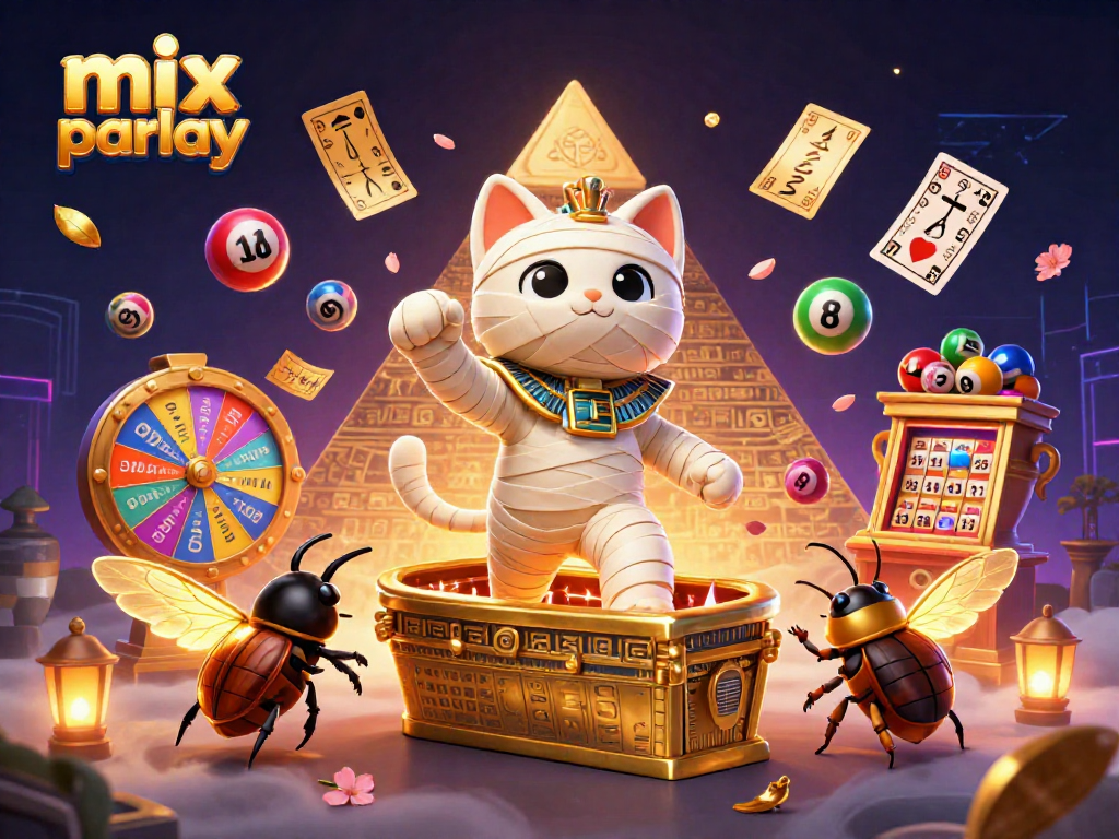 Engage in thrilling mix parlay bets with vibrant 3D illustration showcasing lively gambling elements.