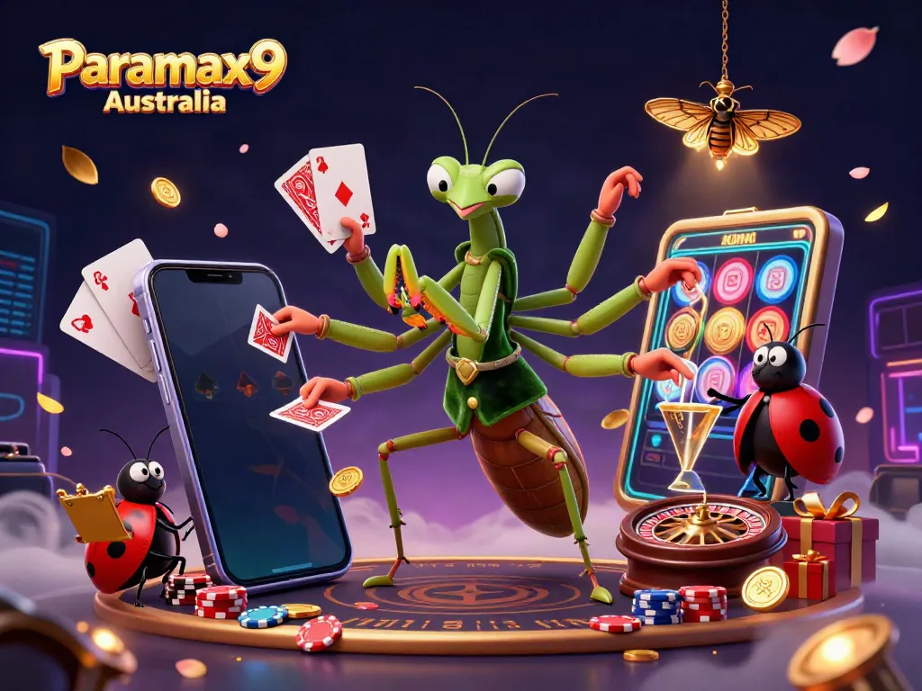 Engage in thrilling games at Paramax9 Australia with vibrant characters and dynamic casino elements.