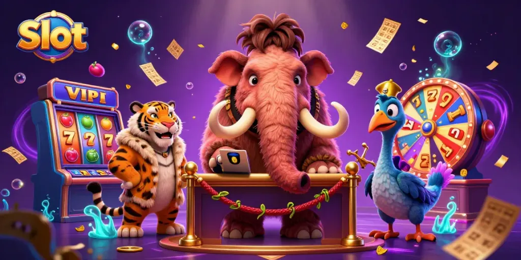 Engaging slot gaming scene with bouncer, VIP guest, and lottery elements for casino excitement.