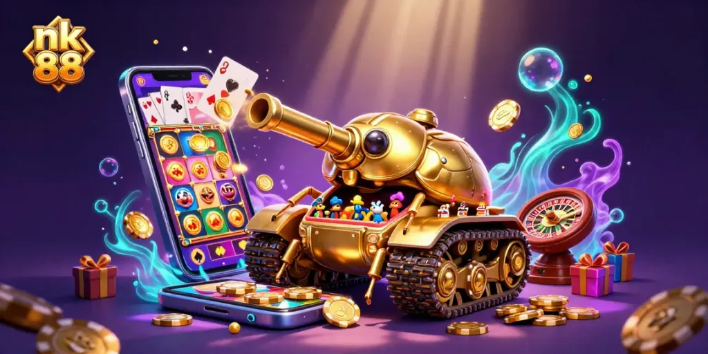 Experience the thrilling action of nk 88 with a golden beetle tank casino scene erupting with fun!