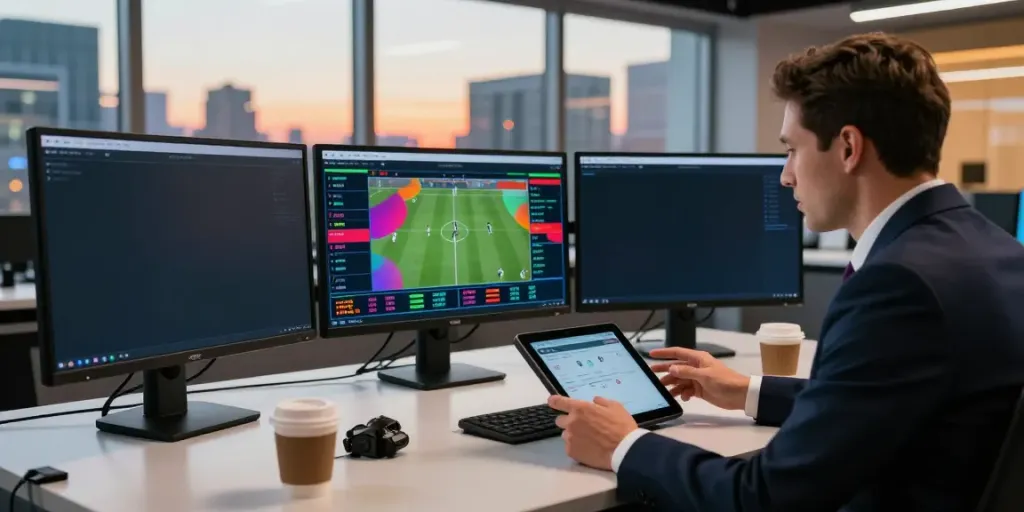 WWBOLA sports analysis in modern studio with live betting data.