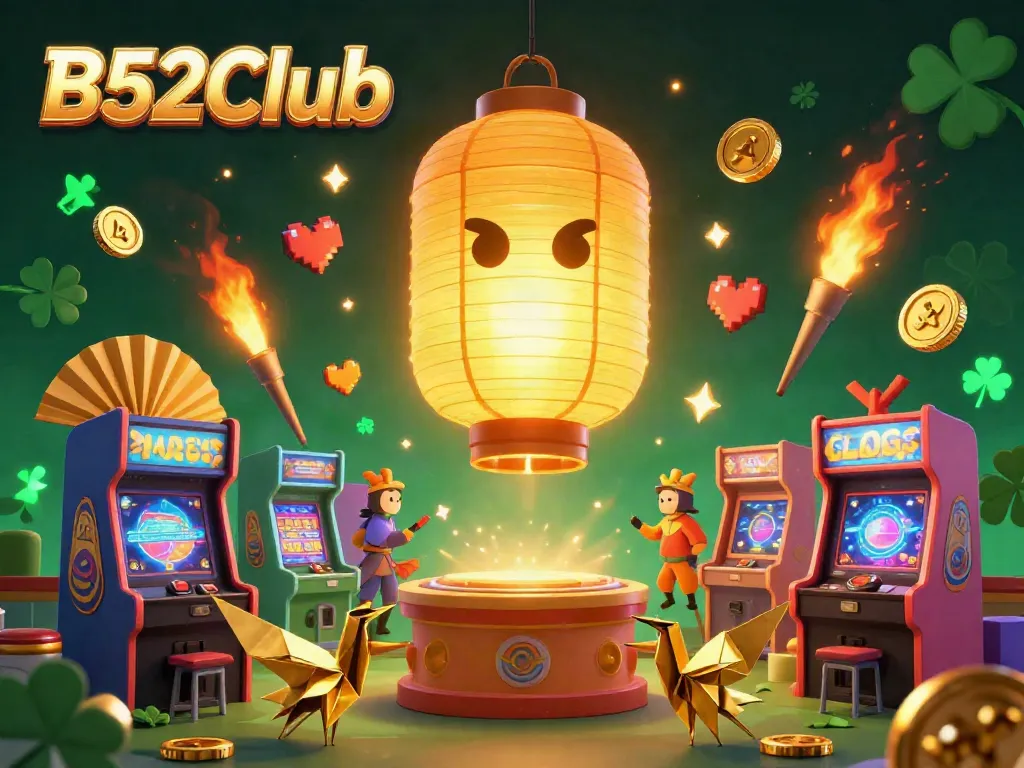 Experience the excitement of B52Club with a glowing lantern spirit and vibrant casino games.