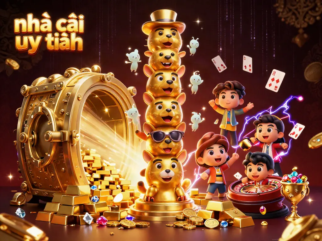Engage with the vibrant scene of nhà cái uy tín showcasing a dynamic gold-themed casino atmosphere.