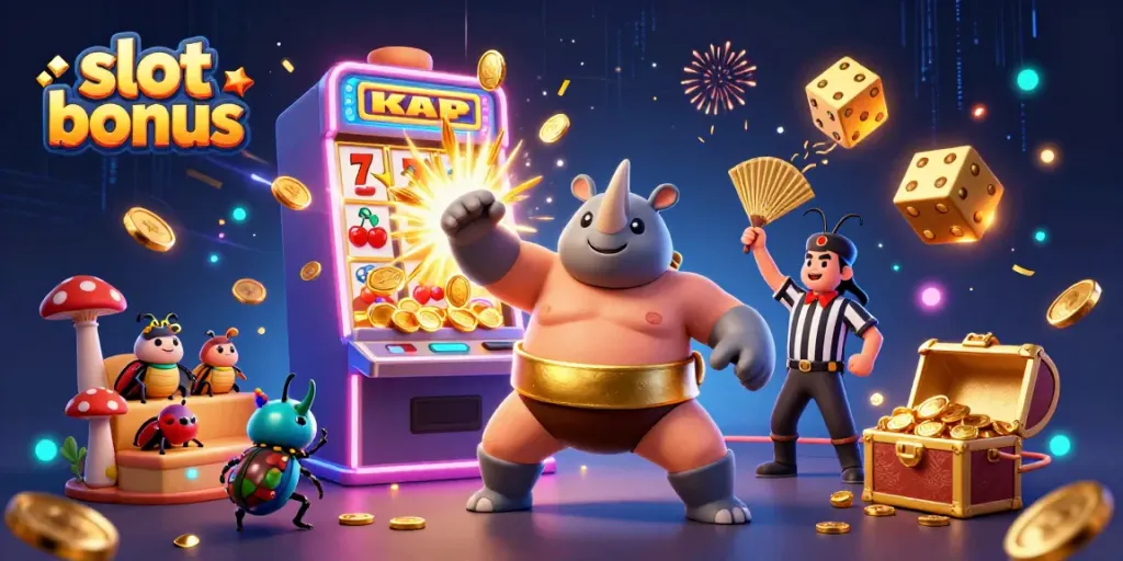 Experience thrilling wins with slot bonus gameplay featuring dynamic beetle characters and vibrant casino elements