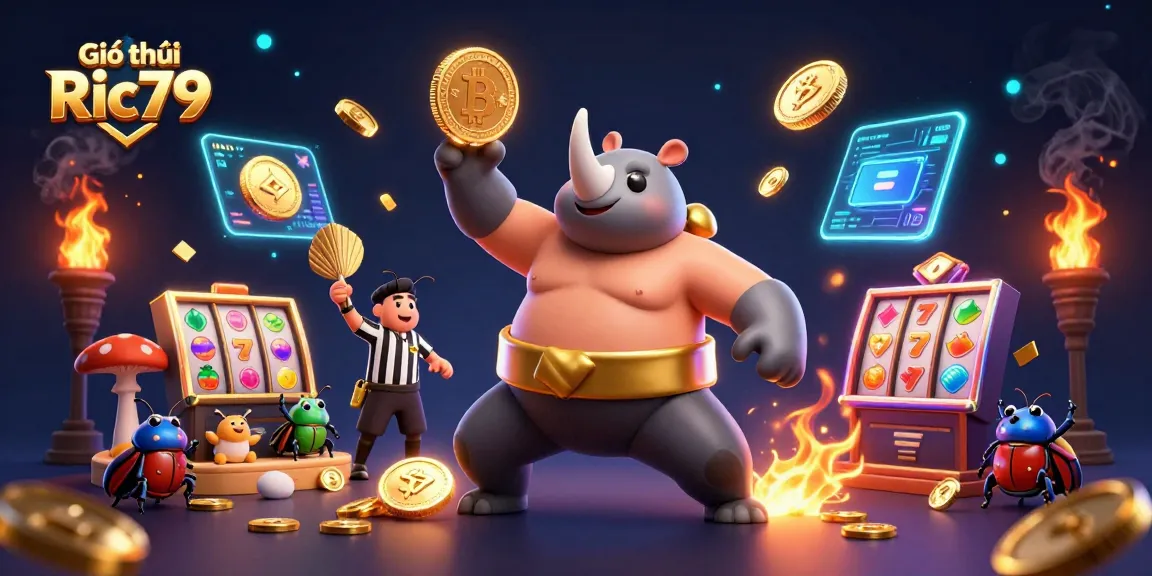 Experience Giới thiệu Ric79's thrilling casino world with a dynamic beetle sumo scene and glowing crypto elements.