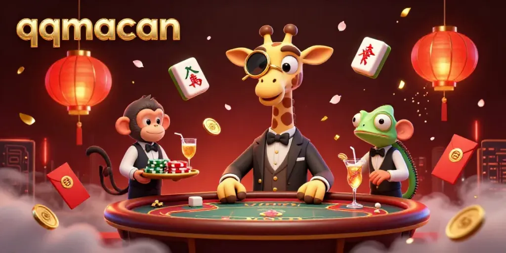 Enjoy thrilling moments with the high-roller giraffe and colorful casino elements in qqmacan.