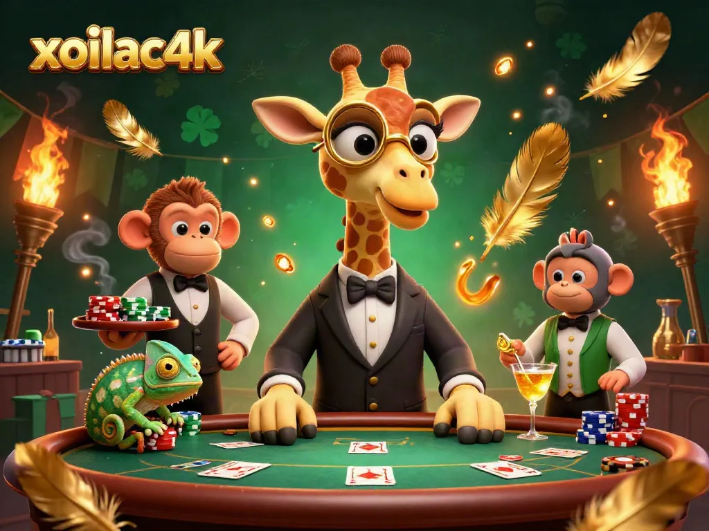 Elevate your gaming with xoilac4k's vibrant casino scene featuring a high-roller giraffe and rich elements.