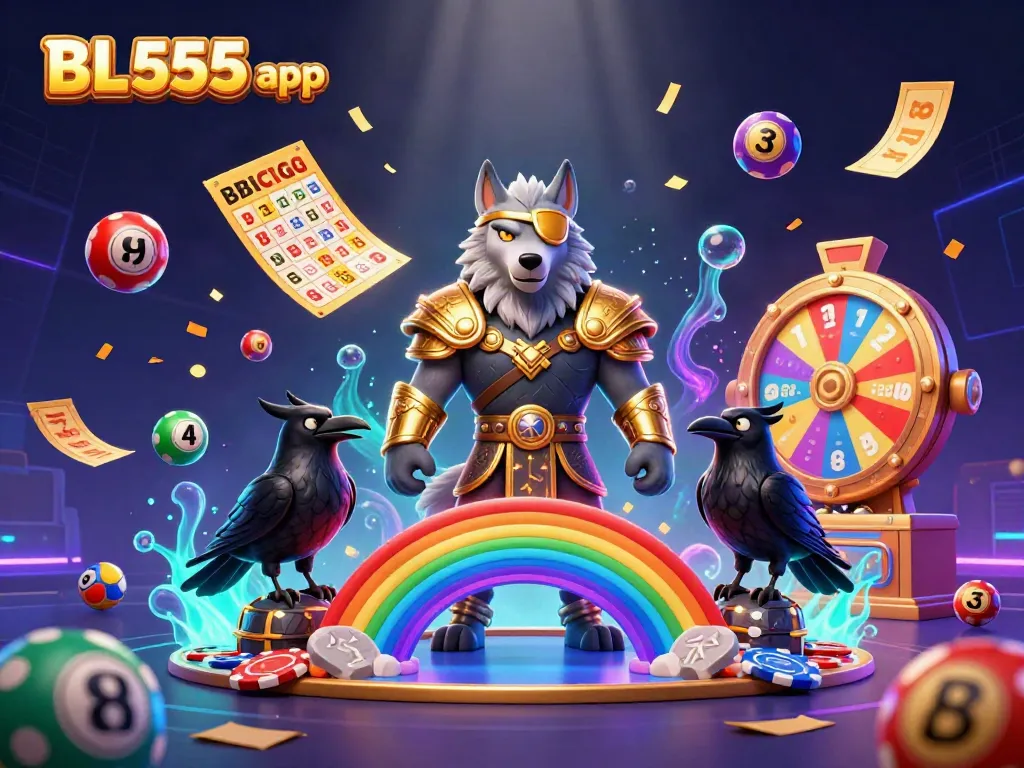 Play and win exciting games with the BL555 app, showcasing vibrant casino elements and action.