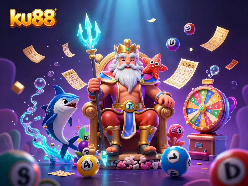 ku88 brings excitement with Neptune and themed casino elements in a captivating underwater scene.