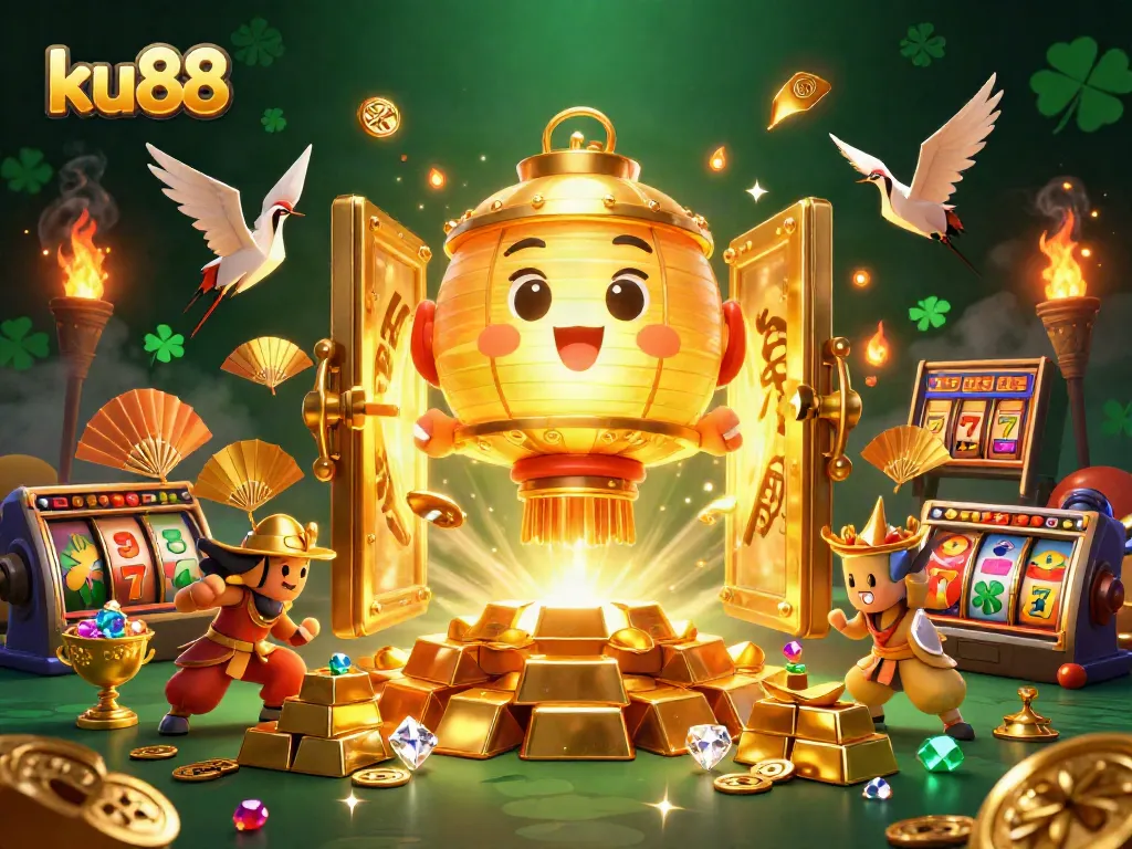 Engage in thrilling slots at ku88 with vibrant characters and dynamic golden treasures.