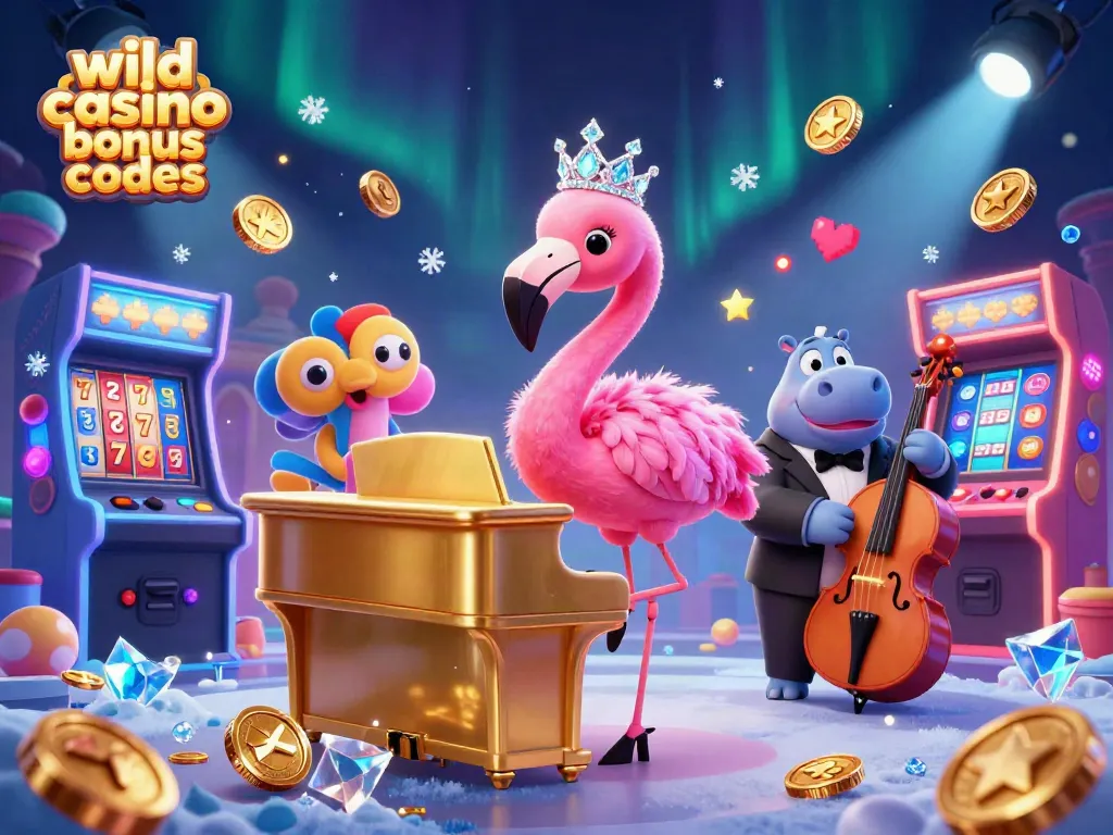 Experience the thrill with wild casino bonus codes in a vibrant casino scene featuring colorful slots and engaging characters.