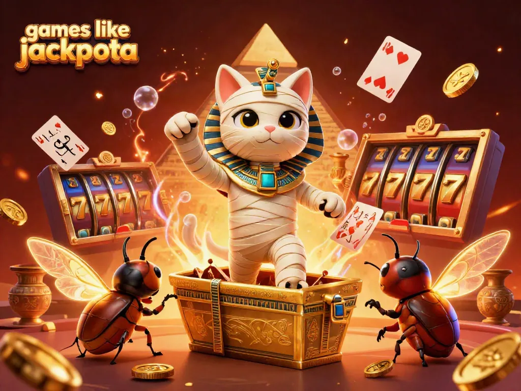 Engage with exciting games like Jackpota in a vibrant pyramid casino scene bursting with energy