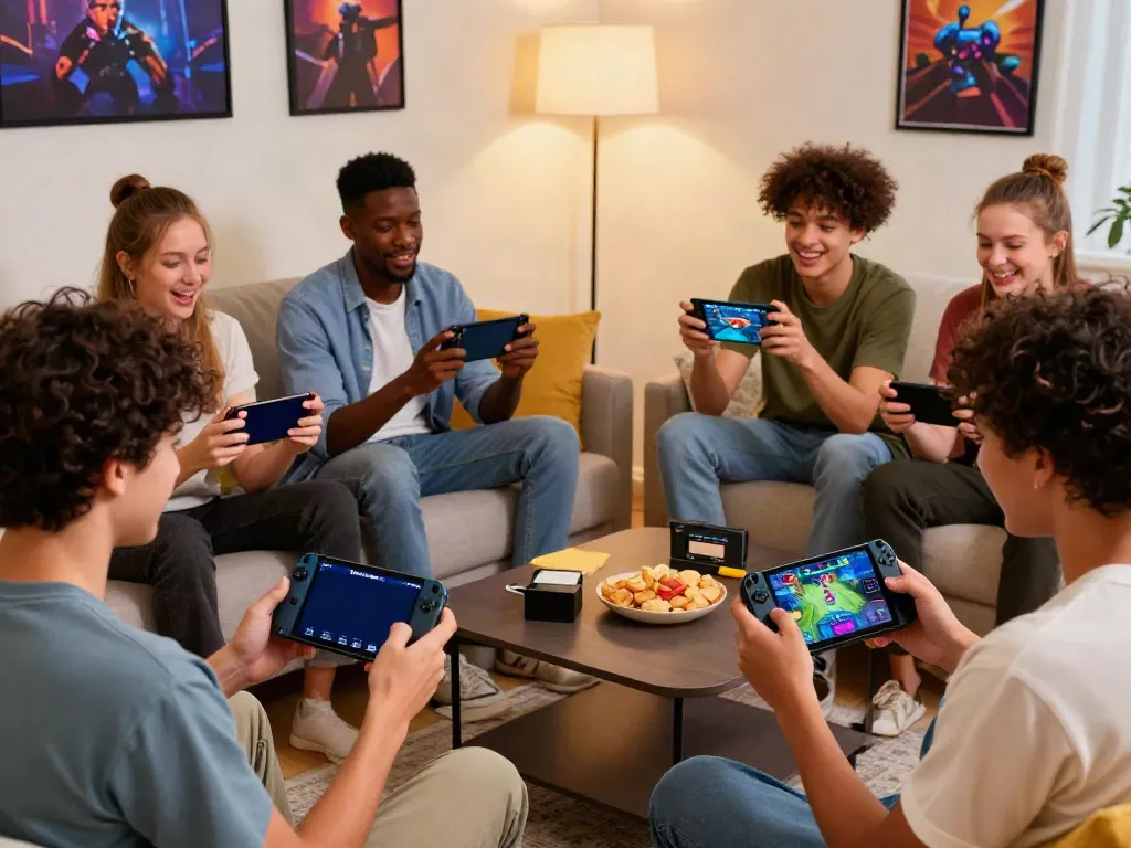 Youth enjoying Yono Games multiplayer app in a cozy living room.