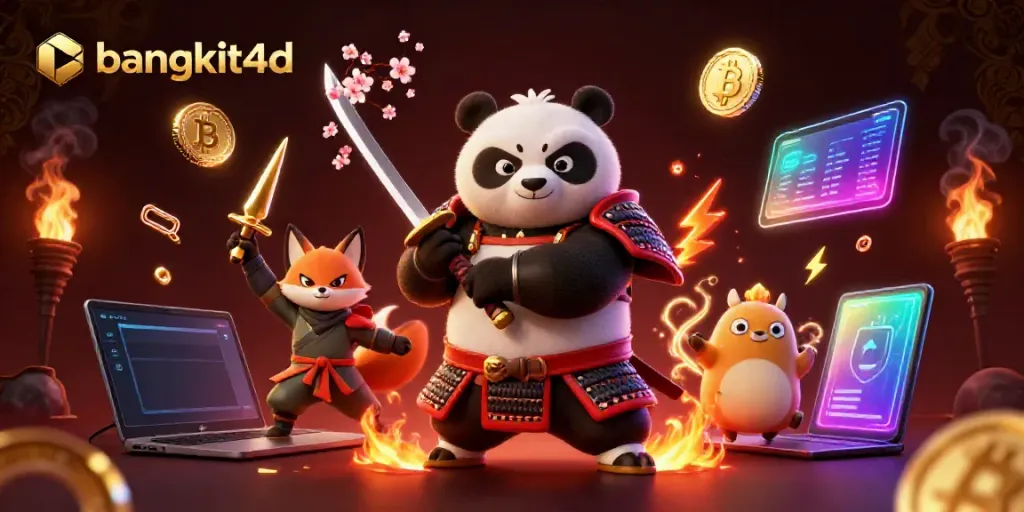 Gambarkan aksi menarik di bangkit4d saat samurai panda dan fox ninja bermain slot digital yang aman.
