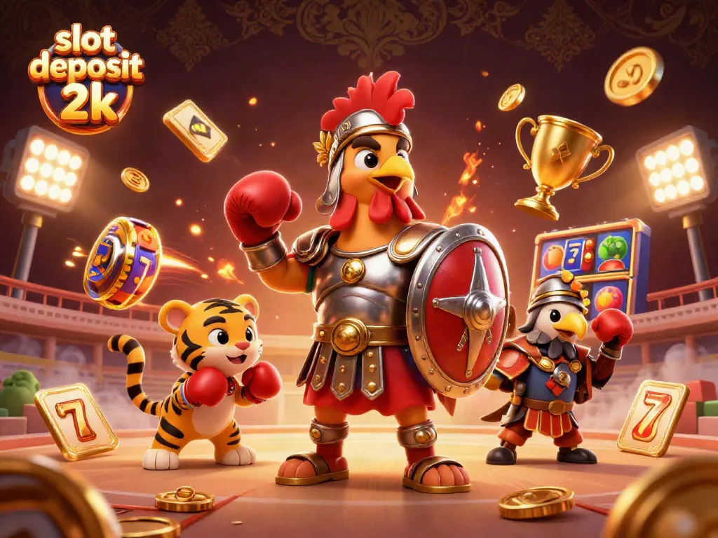 Engage in thrilling gameplay with slot deposit 2k, illustrated in a vibrant, dynamic casino setting.