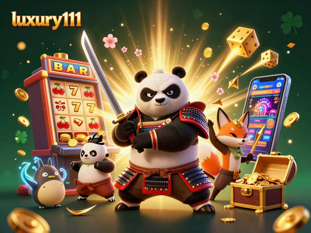 Experience luxury111 with vibrant characters and casino elements in a dynamic 3D illustration.