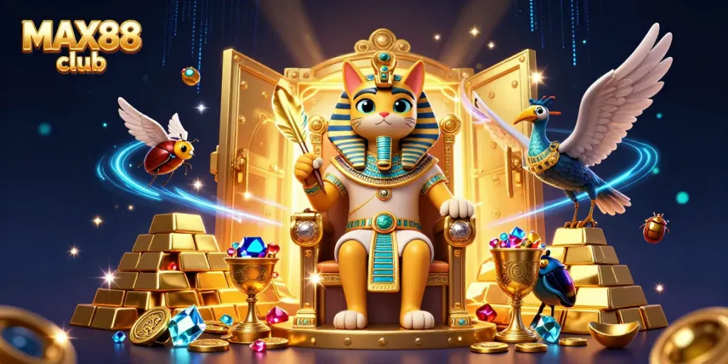 Engage in luxury gameplay at MAX88 club featuring vibrant 3D Egyptian-themed casino elements.