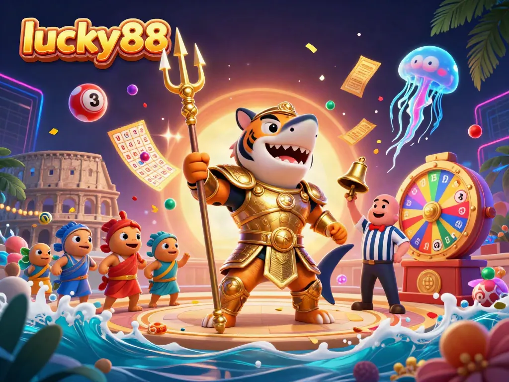 Experience the thrill of lucky88 with an exciting 3D underwater casino scene filled with dynamic lottery elements and vibrant colors.