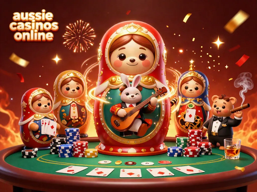 Experience excitement at aussie casinos online with vibrant poker action featuring Matryoshka characters.