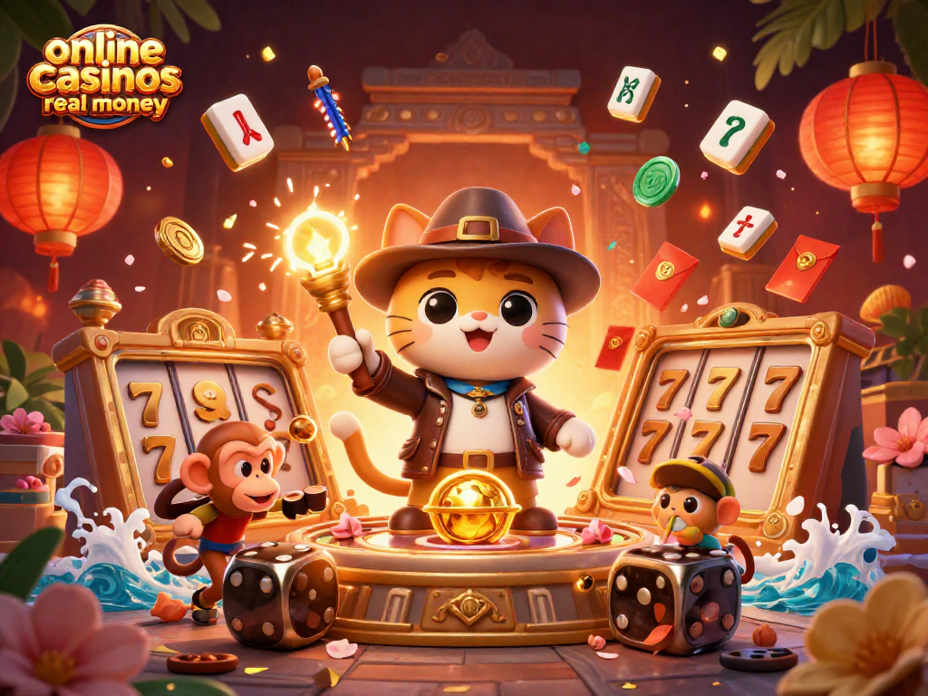 Explore exciting online casinos real money with vibrant 3D visuals of rich casino elements.