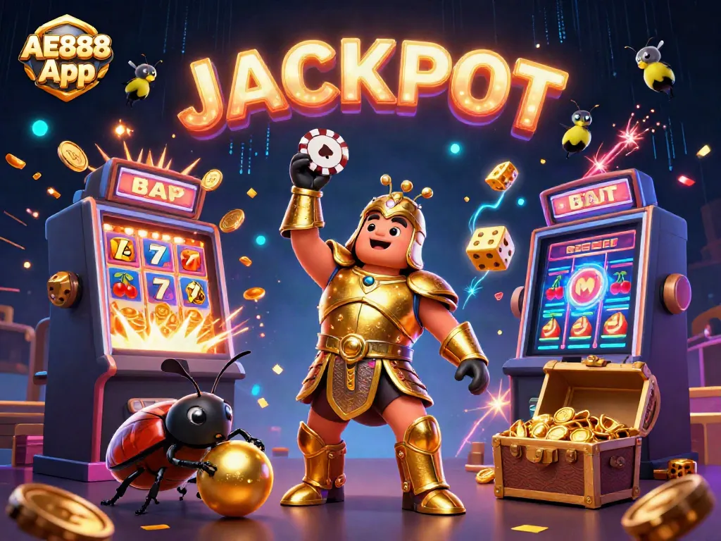 Experience the thrill of the AE888 App with animated casino elements and vivid 3D characters.