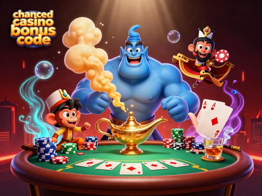 Experience the magic of chanced casino bonus code with playful genies, poker chips, and vibrant casino elements.