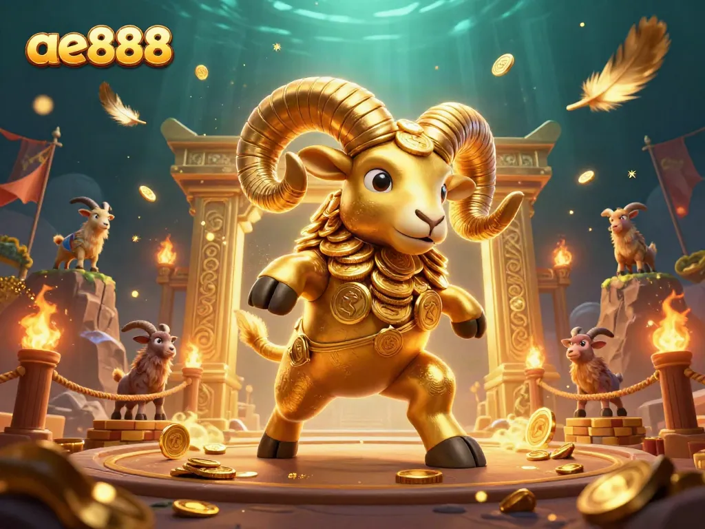 Experience thrilling action with ae888 as the golden ram charges through a vibrant casino scene.
