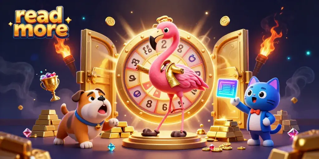 Watch as the flamingo host spins the prize wheel, revealing exciting casino games to read more about.