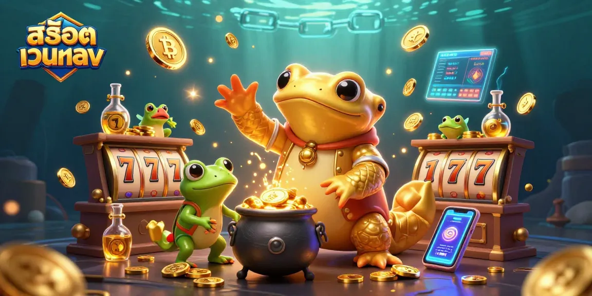 Spin for wins with สล็อตเว็บตรง in a vibrant 3D casino scene showcasing gold coins and characters.