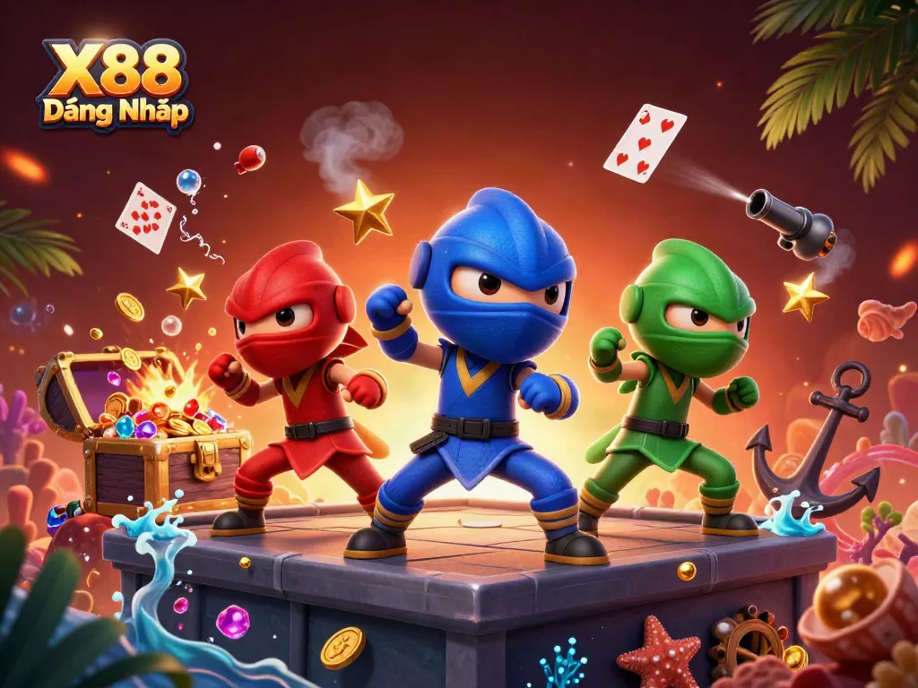 X88 Đăng Nhập: Join the thrilling world of online gaming with vibrant ninja chameleons and treasure bursts.