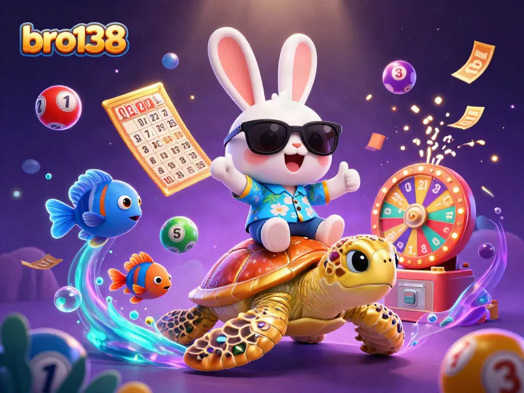 Join the fun with bro138 as colorful lottery balls and energies fill the casino scene!