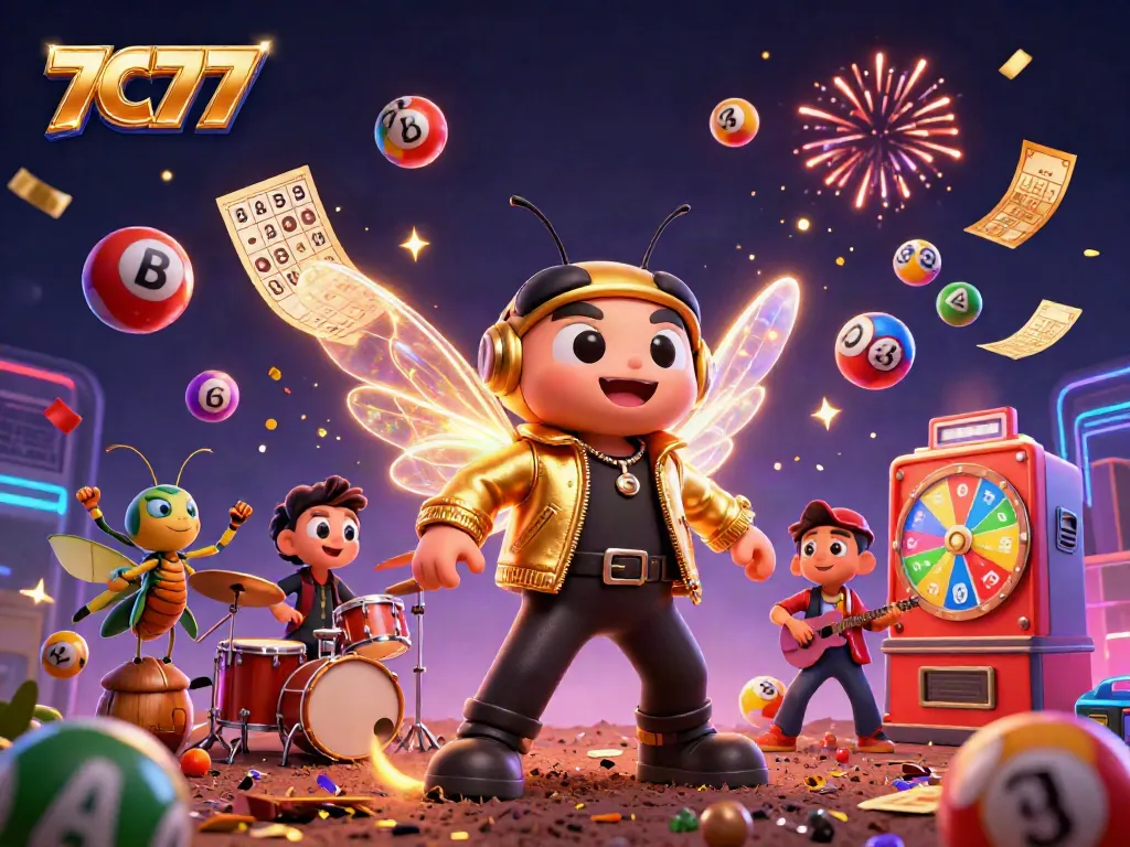 Experience the excitement of 7C77 with vibrant casino elements and animated characters!
