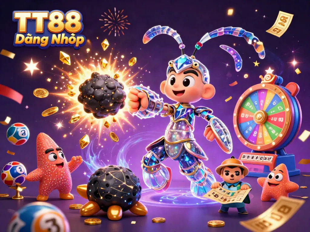 Engaging TT88 Đăng Nhập scene depicting a galactic shrimp and starfish amidst a vibrant casino backdrop.