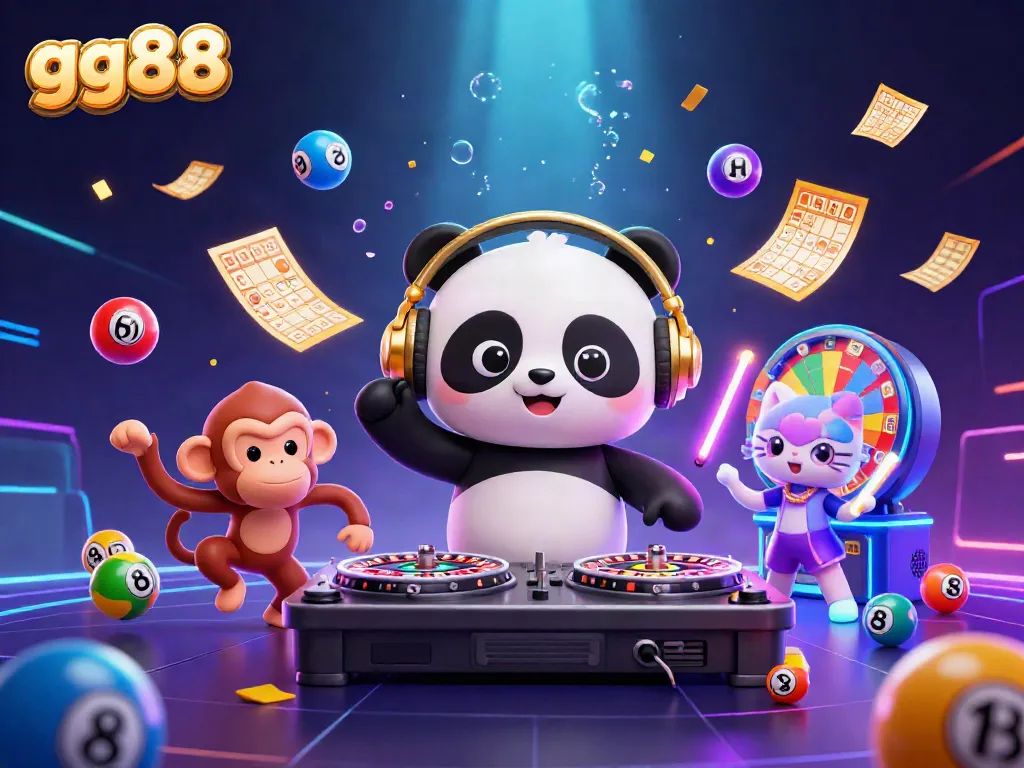 Experience exciting gameplay at gg88 with vibrant cartoon characters, spinning wheels, and dynamic gambling action.