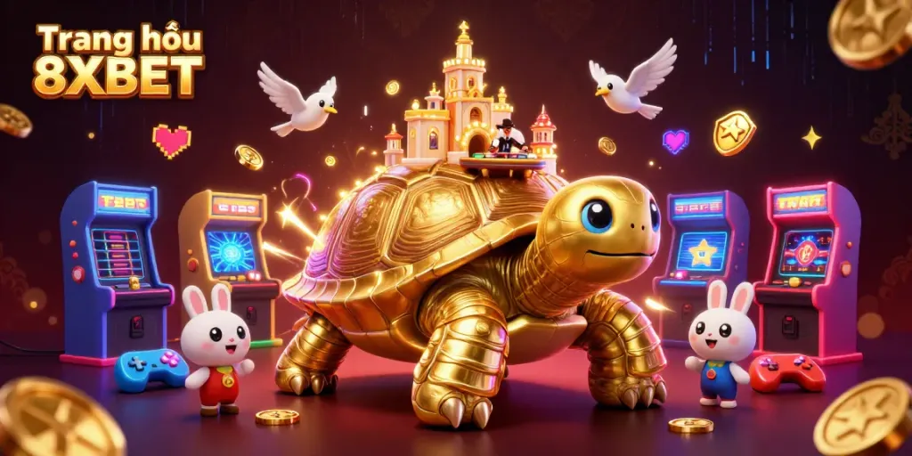 Experience the dynamic world of Trang chủ 8XBET with a golden tortoise casino and lively game elements.