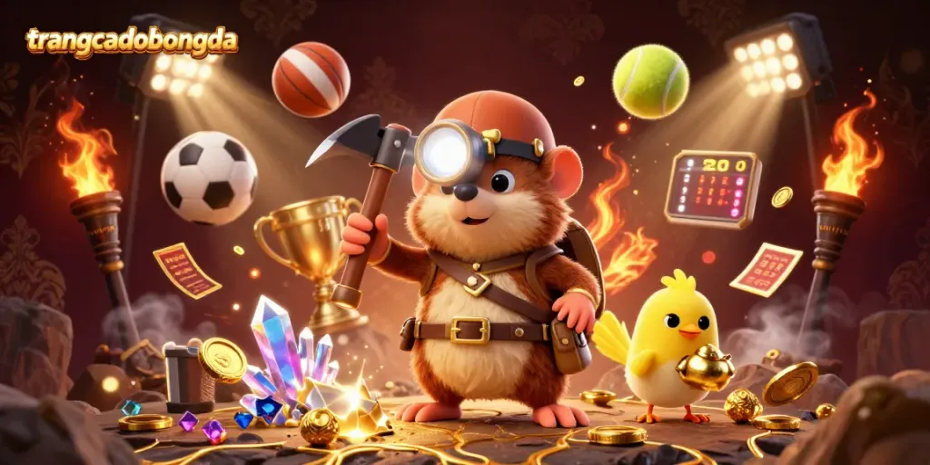 Engage with trangcadobongda in an immersive 3D sports betting scene filled with dynamic elements.