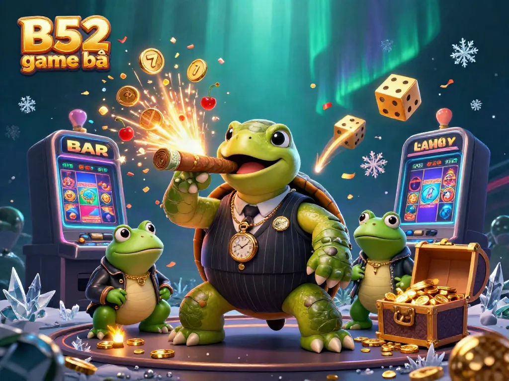 Experience the excitement of B52 game bài with a vibrant casino scene featuring a snapping turtle and bullfrogs.