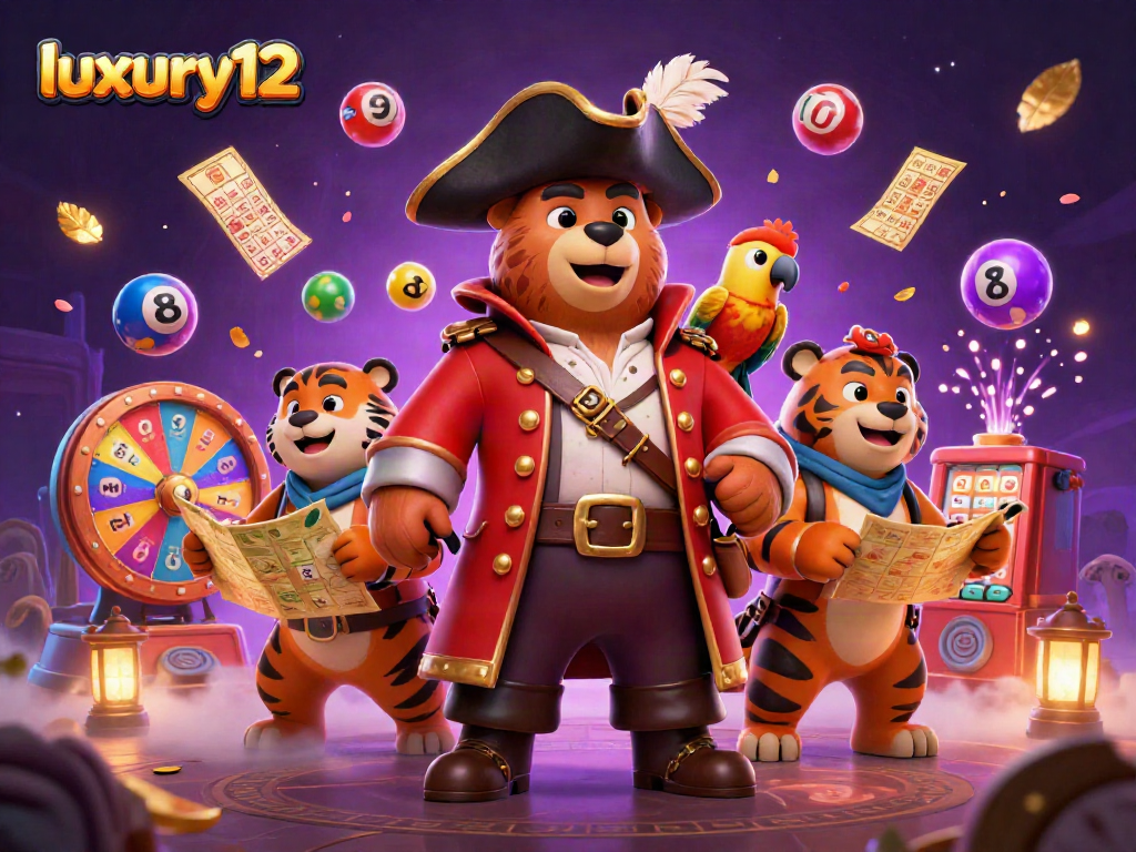 Experience luxury12 with a vibrant casino-themed illustration featuring lottery elements and engaging characters.