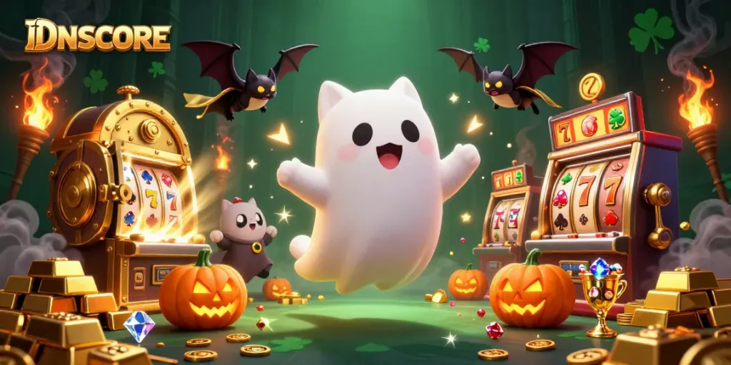 Win big with IDNSCORE at the haunted casino, featuring ghostly adventures and treasure!