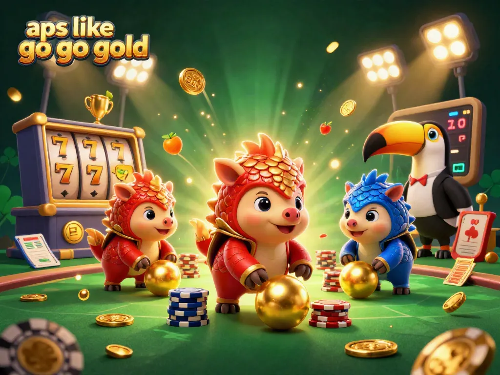 Engage with exciting apps like go go gold, featuring dynamic pangolins in a casino-themed illustration.