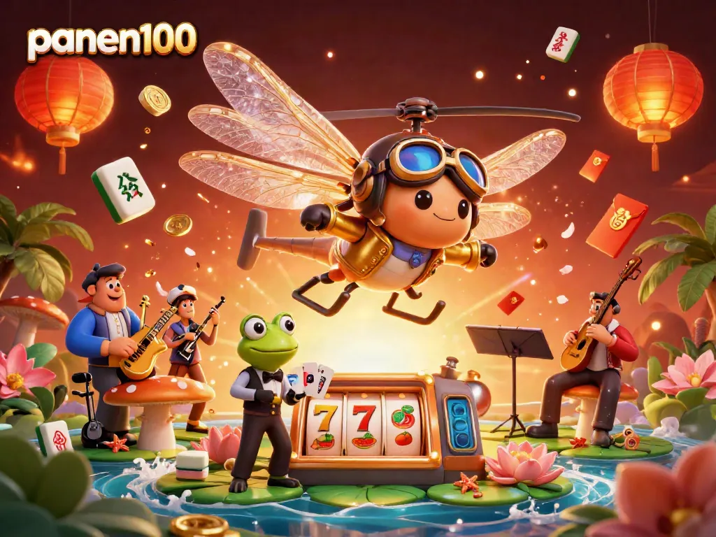 Engage in thrilling slots at panen100 while enjoying vibrant casino visuals featuring lively characters.