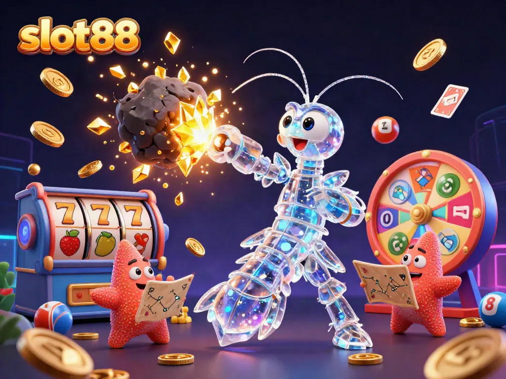 Menangkan slot88 dengan mesin slot dan jackpot berkilauan dalam ilustrasi menarik.