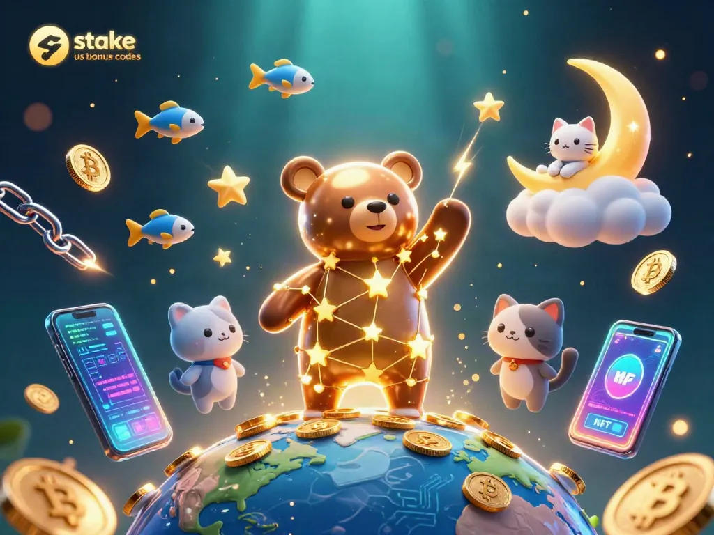 Engage with stake us bonus codes for an exciting sweepstakes prize experience amidst vibrant 3D elements.