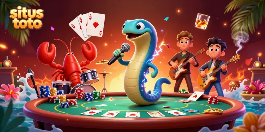 Experience thrilling casino entertainment with situs toto featuring electric eel DJ and vibrant underwater scene.