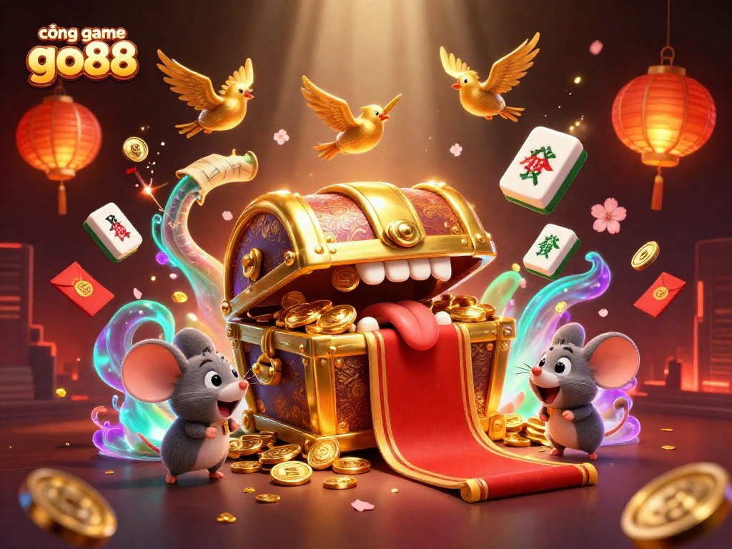 Engage in the thrilling world of cổng game go88 with a vibrant casino-themed 3D illustration packed with exciting game elements.