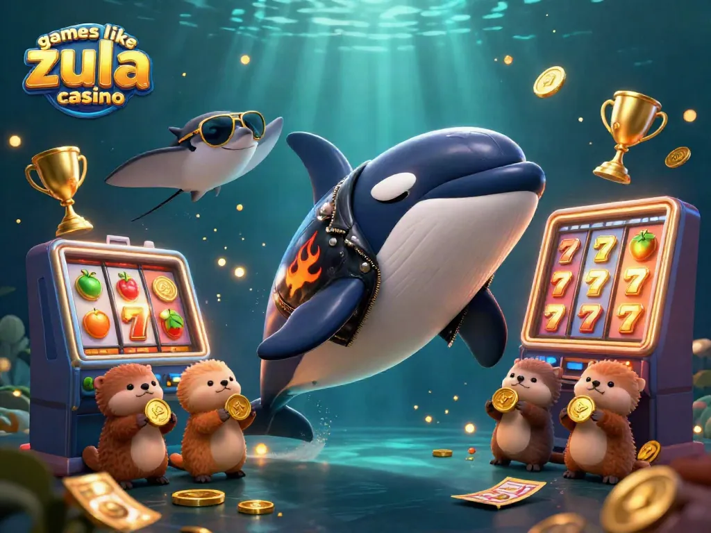 Win big at games like Zula Casino with this lively 3D underwater gaming scene.